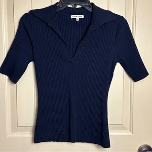 Cotton Citizen Ibiza Short Sleeve Polo Women’s M Navy Blue Ribbed NWOT $150